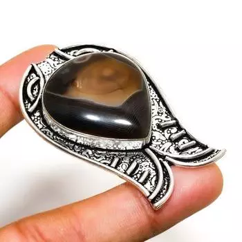 Ювелирный кулон ручной работы с полосатым агатом, посеребренный 925 пробы, 2,08 дюйма 2.08 чёрный