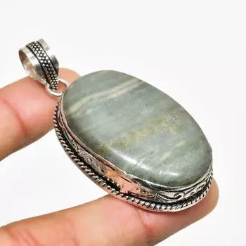 Ювелирный кулон ручной работы с полосатым зеленым опалом, посеребренный 925 пробы, 2,27 дюйма 2.27 зелёный