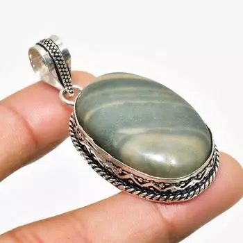 Ювелирный кулон ручной работы с полосатым зеленым опалом, посеребренный 925 пробы, 2,00 дюйма 2.00 зелёный