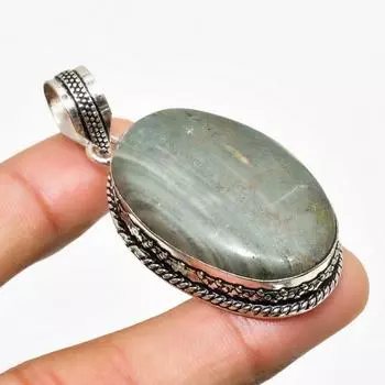 Ювелирный кулон ручной работы с полосатым зеленым опалом, посеребренный 925 пробы, 2,08 дюйма 2.08 зелёный
