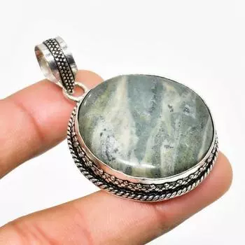 Ювелирный кулон ручной работы с полосатым зеленым опалом, посеребренный 925 пробы, 1,89 дюйма 1.89 зелёный