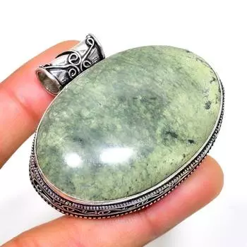 Ювелирный кулон ручной работы с полосатым зеленым опалом 925 пробы, посеребренный, 1,51 дюйма 1.51 зелёный