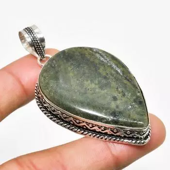 Ювелирный кулон ручной работы с полосатым зеленым опалом, посеребренный 925 пробы, 2,46 дюйма 2.46 зелёный