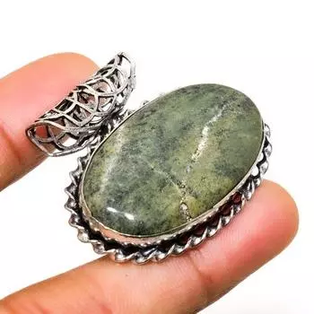 Ювелирный кулон ручной работы с полосатым зеленым опалом, посеребренный 925 пробы, 1,32 дюйма 1.32 зелёный