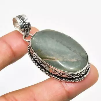 Ювелирный кулон ручной работы с полосатым зеленым опалом, посеребренный 925 пробы, 2,00 дюйма 2.00 зелёный