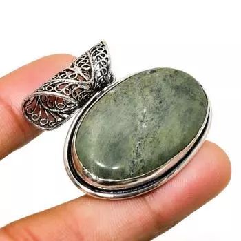 Ювелирный кулон ручной работы с полосатым зеленым опалом, посеребренный 925 пробы, 1,32 дюйма 1.32 зелёный