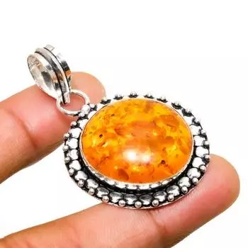 Ювелирный кулон ручной работы с позолоченным серебром 925 пробы, балтийский янтарь, 1,89 дюйма 1.89 оранжевый