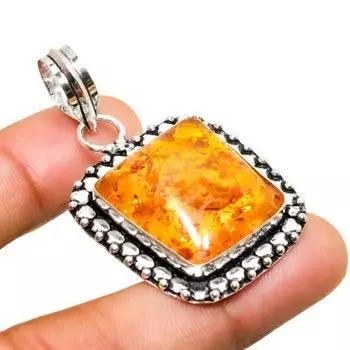 Ювелирный кулон ручной работы с позолоченным серебром 925 пробы, балтийский янтарь, 1,89 дюйма 1.89 оранжевый