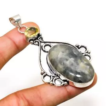 Ювелирный кулон ручной работы с пренитом и цитрином, посеребренный 925 пробы, 2,65 дюйма 2.65 зелёный