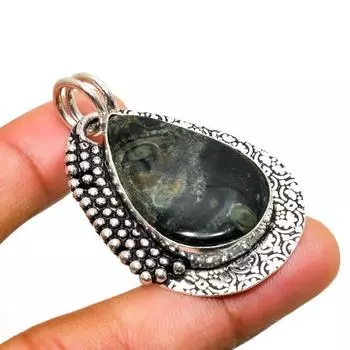 Ювелирный кулон ручной работы с яшмой Камбаба, посеребренный 925 пробы, 1,89 дюйма 1.89 зелёный