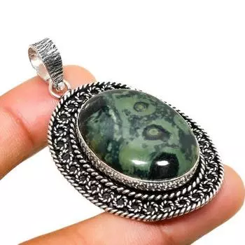 Ювелирный кулон ручной работы с яшмой Камбаба, посеребренный 925 пробы, 2,27 дюйма 2.27 зелёный