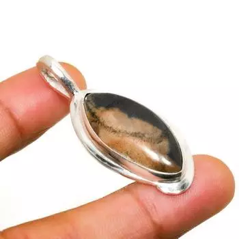 Ювелирный кулон ручной работы с яшмой Пикассо, посеребренный 925 пробы, 1,70 дюйма 1.70 чёрный