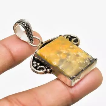 Ювелирный кулон ручной работы с яшмой Шмель 925 пробы, посеребренный, 1,70 дюйма 1.70 жёлтый