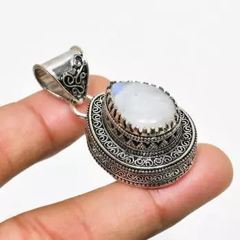 Ювелирный кулон ручной работы с радужным лунным камнем, посеребренный 925 пробы, 1,70 дюйма 1.70 белый