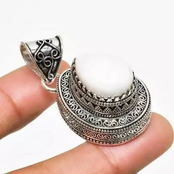 Ювелирный кулон ручной работы с радужным лунным камнем, посеребренный 925 пробы, 1,70 дюйма 1.70 белый