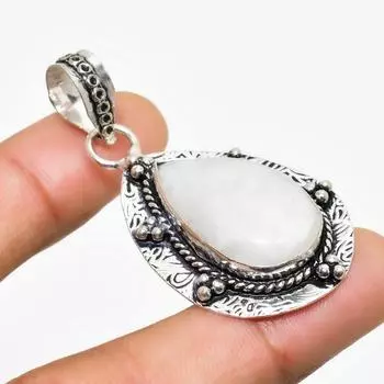 Ювелирный кулон ручной работы с радужным лунным камнем, посеребренный 925 пробы, 1,89 дюйма 1.89 белый