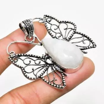 Ювелирный кулон ручной работы с радужным лунным камнем, посеребренный 925 пробы, 1,89 дюйма 1.89 белый