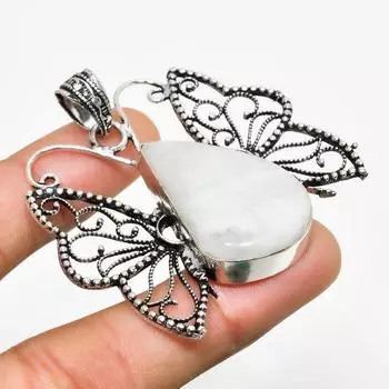 Ювелирный кулон ручной работы с радужным лунным камнем, посеребренный 925 пробы, 1,89 дюйма 1.89 белый