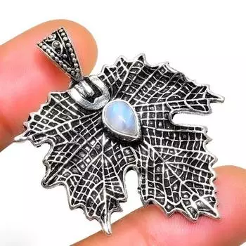 Ювелирный кулон ручной работы с радужным лунным камнем 925 пробы, посеребренный, 1,70 дюйма 1.70 белый