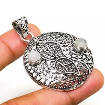 Ювелирный кулон ручной работы с радужным лунным камнем, посеребренный 925 пробы, 1,89 дюйма 1.89 белый