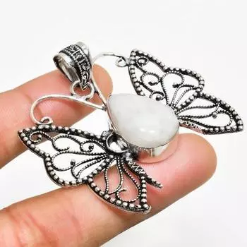 Ювелирный кулон ручной работы с радужным лунным камнем, посеребренный 925 пробы, 1,70 дюйма 1.70 белый