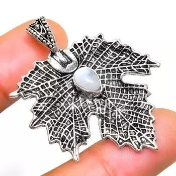 Ювелирный кулон ручной работы с радужным лунным камнем 925 пробы, посеребренный, 1,70 дюйма 1.70 белый