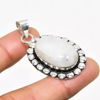 Ювелирный кулон ручной работы с радужным лунным камнем, посеребренный 925 пробы, 1,70 дюйма 1.70 белый