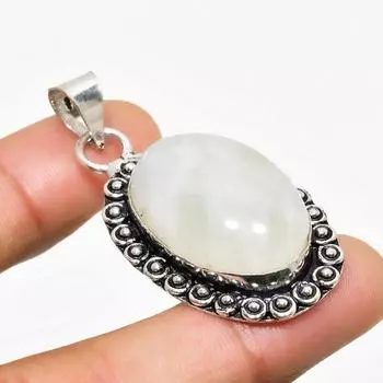 Ювелирный кулон ручной работы с радужным лунным камнем, посеребренный 925 пробы, 1,70 дюйма 1.70 белый