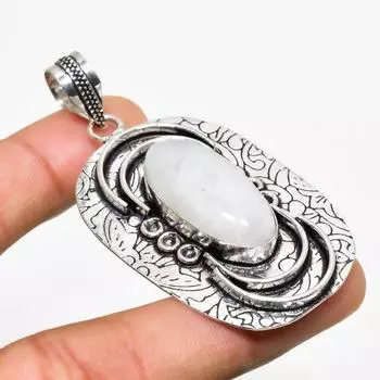 Ювелирный кулон ручной работы с радужным лунным камнем, посеребренный 925 пробы, 2,46 дюйма 2.46 белый