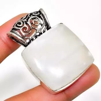 Ювелирный кулон ручной работы с радужным лунным камнем 925 пробы, посеребренный, 1,70 дюйма 1.70 белый