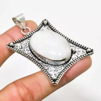 Ювелирный кулон ручной работы с радужным лунным камнем, серебро 925 пробы, 2,27 дюйма 2.27 белый