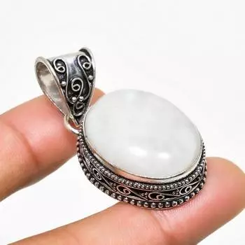 Ювелирный кулон ручной работы с радужным лунным камнем, посеребренный 925 пробы, 1,70 дюйма 1.70 белый