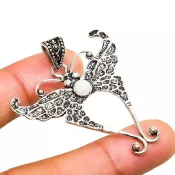 Ювелирный кулон ручной работы с радужным лунным камнем, посеребренный 925 пробы, 1,89 дюйма 1.89 белый