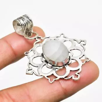 Ювелирный кулон ручной работы с радужным лунным камнем, посеребренный 925 пробы, 2,08 дюйма 2.08 белый