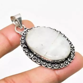 Ювелирный кулон ручной работы с радужным лунным камнем, посеребренный 925 пробы, 1,89 дюйма 1.89 белый