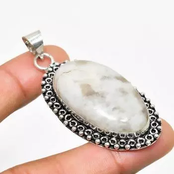 Ювелирный кулон ручной работы с радужным лунным камнем, посеребренный 925 пробы, 2,08 дюйма 2.08 белый