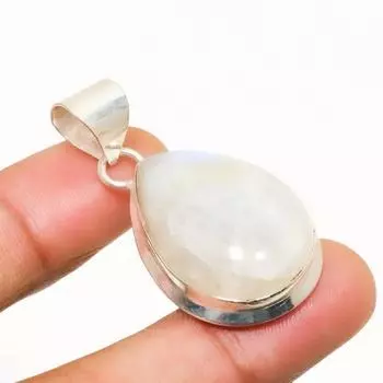 Ювелирный кулон ручной работы с радужным лунным камнем, посеребренный 925 пробы, 1,51 дюйма 1.51 белый