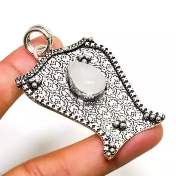 Ювелирный кулон ручной работы с радужным лунным камнем, серебро 925 пробы, 2,27 дюйма 2.27 белый