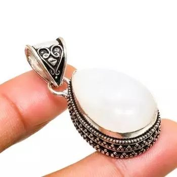 Ювелирный кулон ручной работы с радужным лунным камнем, серебро 925 пробы, 1,62 дюйма 1.62 белый