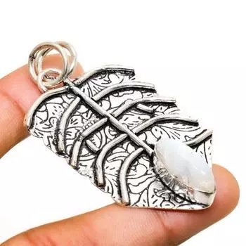 Ювелирный кулон ручной работы с радужным лунным камнем, посеребренный 925 пробы, 2,38 дюйма 2.38 белый