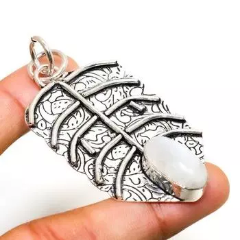 Ювелирный кулон ручной работы с радужным лунным камнем, посеребренный 925 пробы, 2,46 дюйма 2.46 белый