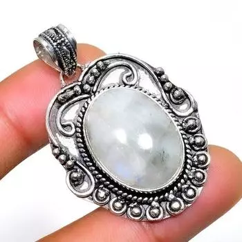 Ювелирный кулон ручной работы с радужным лунным камнем 925 пробы, посеребренный, 1,70 дюйма 1.70 белый