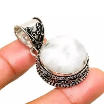 Ювелирный кулон ручной работы с радужным лунным камнем, посеребренный 925 пробы, 1,51 дюйма 1.51 белый