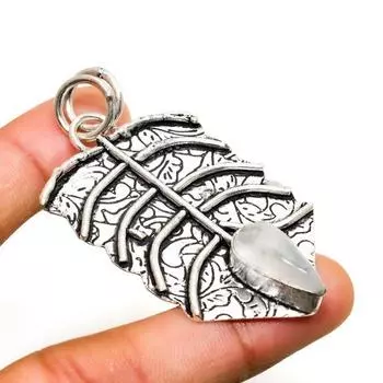 Ювелирный кулон ручной работы с радужным лунным камнем, серебро 925 пробы, 2,27 дюйма 2.27 белый