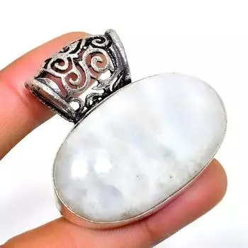 Ювелирный кулон ручной работы с радужным лунным камнем 925 пробы, посеребренный, 1,70 дюйма 1.70 белый