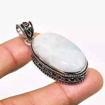 Ювелирный кулон ручной работы с радужным лунным камнем, посеребренный 925 пробы, 1,70 дюйма 1.70 белый