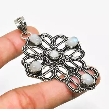 Ювелирный кулон ручной работы с радужным лунным камнем, посеребренный 925 пробы, 2,46 дюйма 2.46 белый