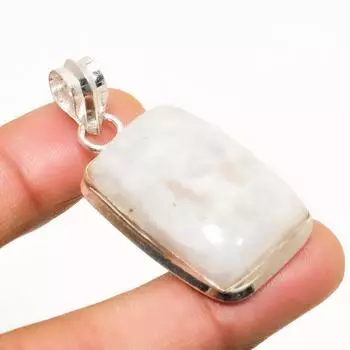 Ювелирный кулон ручной работы с радужным лунным камнем, посеребренный 925 пробы, 1,70 дюйма 1.70 белый