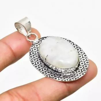 Ювелирный кулон ручной работы с радужным лунным камнем, посеребренный 925 пробы, 1,89 дюйма 1.89 белый