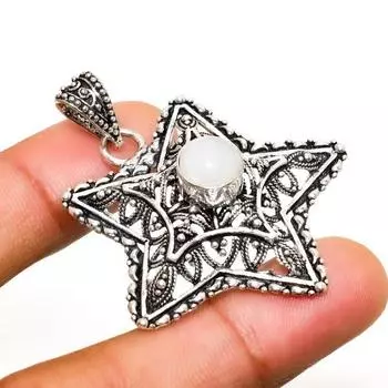 Ювелирный кулон ручной работы с радужным лунным камнем, посеребренный 925 пробы, 1,70 дюйма 1.70 белый